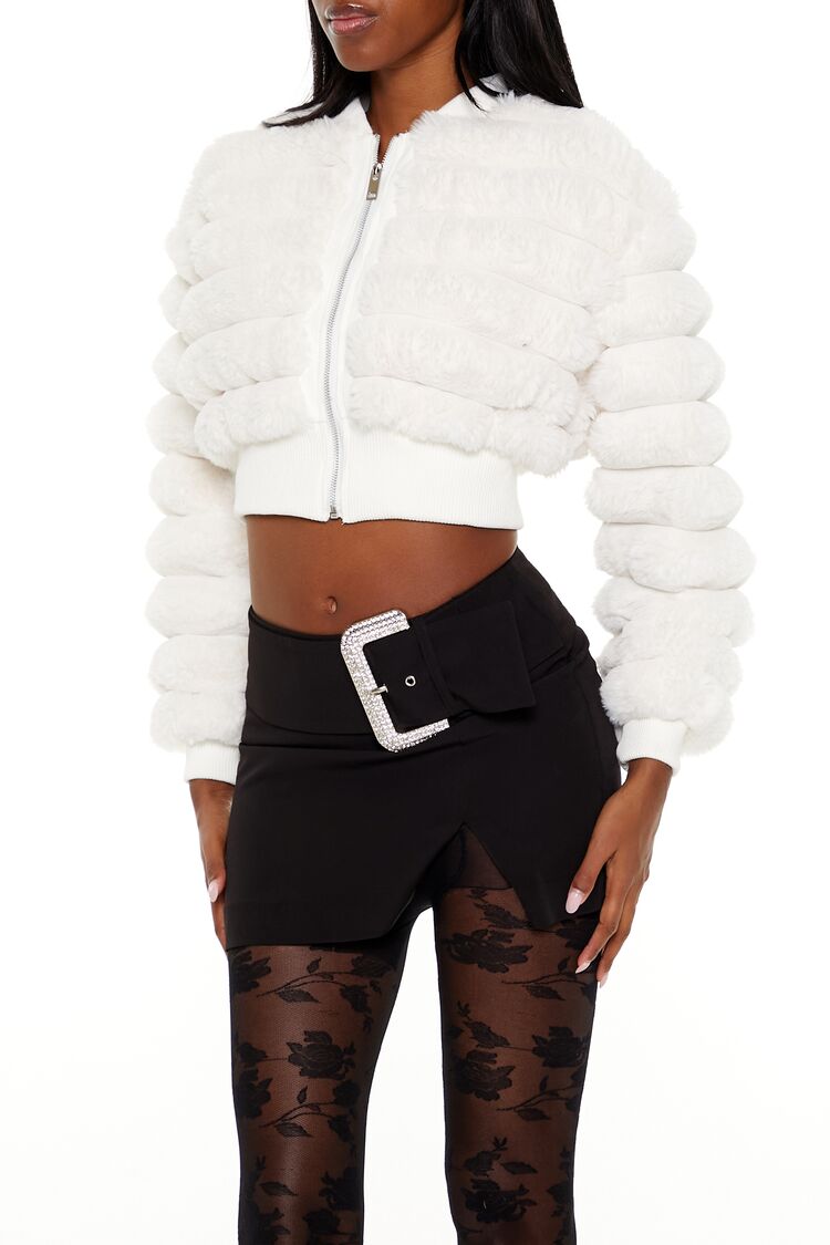 Faux Fur Cropped Bomber Jacket - Image 5