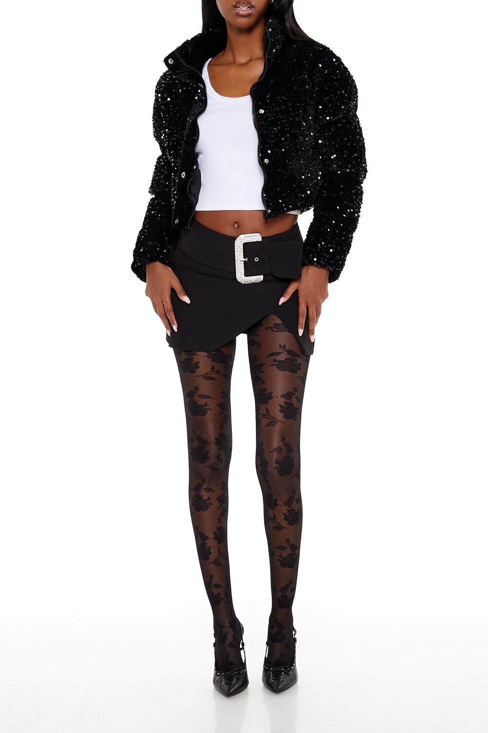 Sequin Faux Fur Puffer Jacket - Image 2