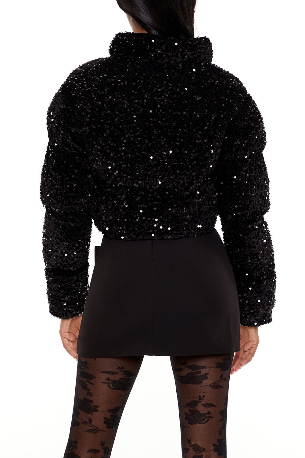 Sequin Faux Fur Puffer Jacket - Image 5