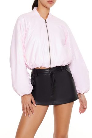 Faux Leather Balloon-Sleeve Jacket