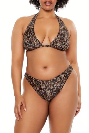 Plus Size Zebra Halter Bikini Top