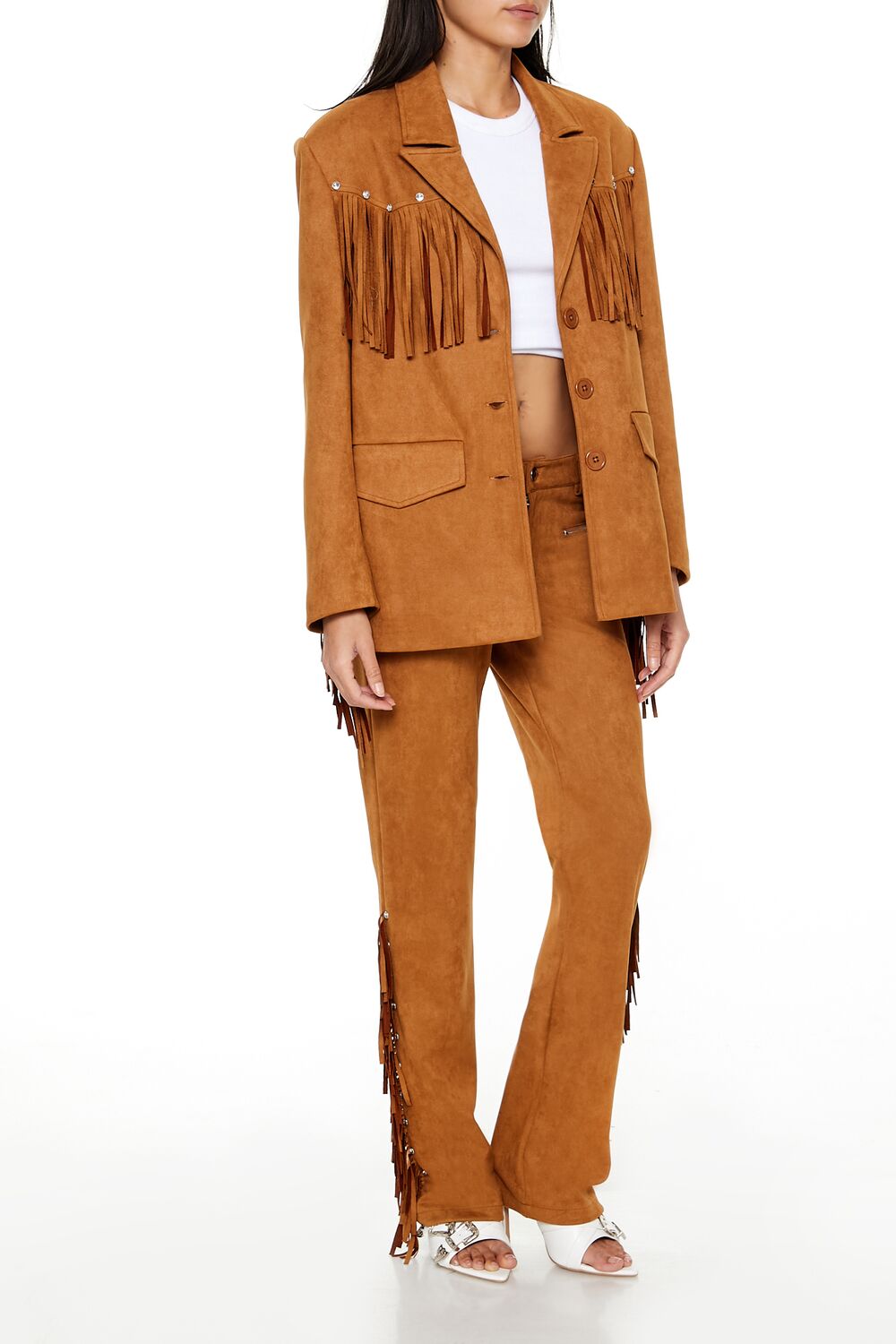Rhinestone Fringe Faux Suede Pants - Image 3