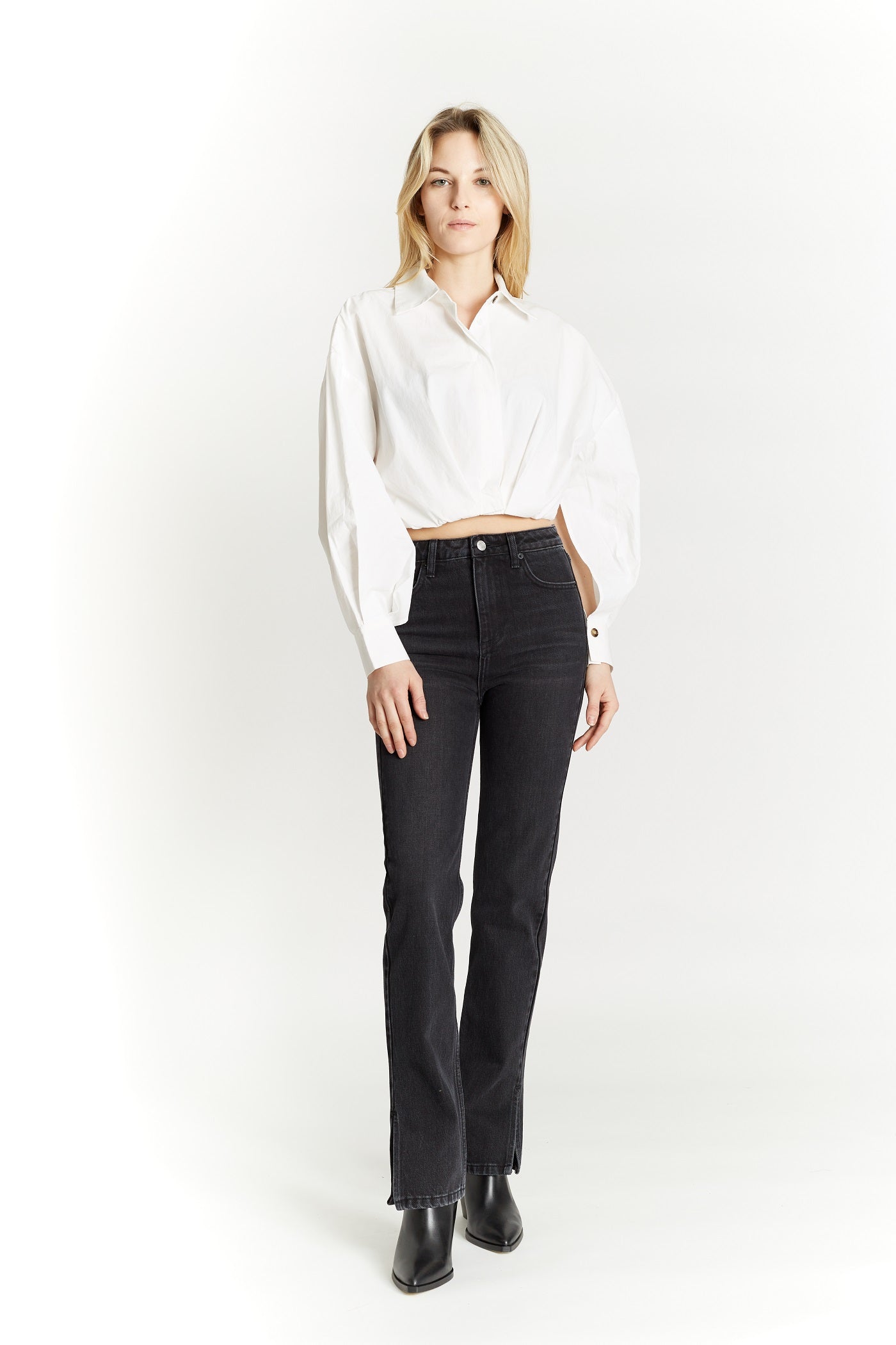 Cropped Blouse with Button Cuffs - Image 2