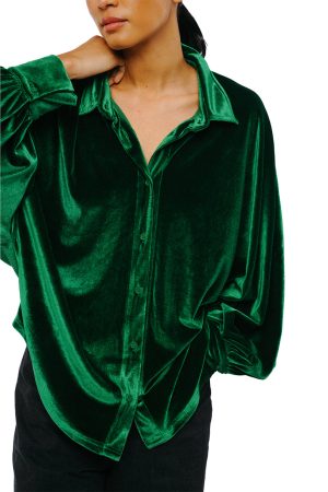 Amira Oversized Button Down Velvet Top