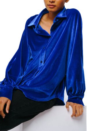 Amira Oversized Button Down Velvet Top