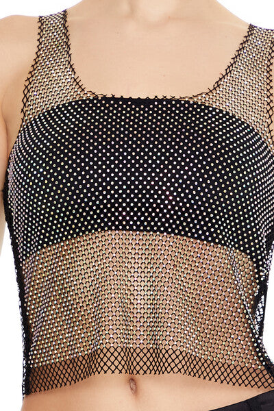 Sheer Rhinestone Netted Tank Top - Image 3